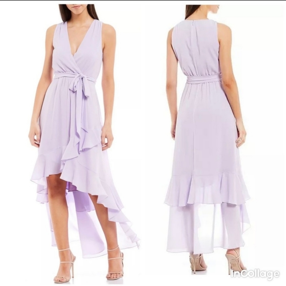 NWT Belle Badgley Mischka V-Neck Hi-Low Dress 10